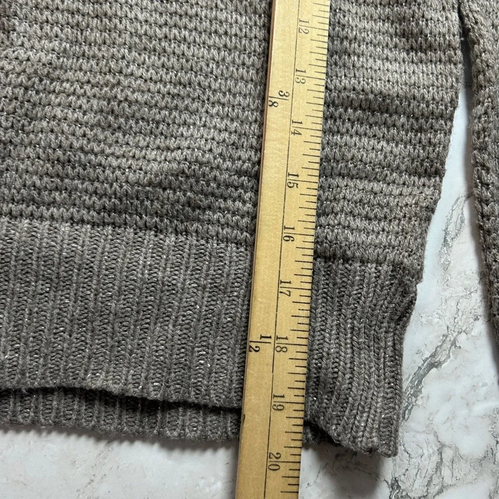 Express Womens Taupe Brown Metallic Shimmer Mock Neck Cropped Sweater Small 0880
